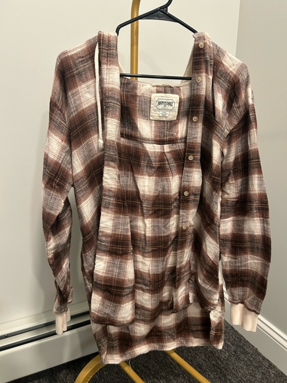 American Eagle Outfitters Brown and Cream Plaid Flannel Shirt